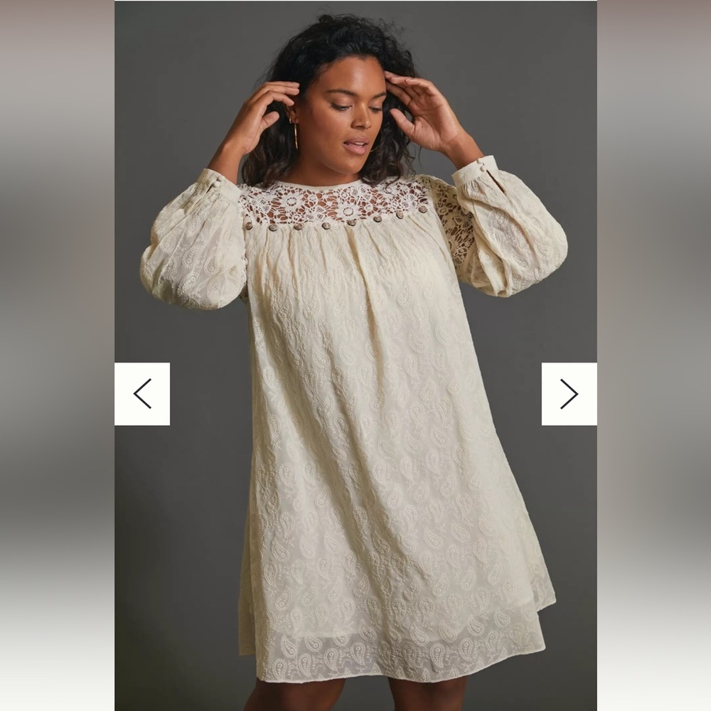 Verb by Pallavi Singhee for Anthropologie Josephine Cream Lace Tunic Dress Sz 3X
